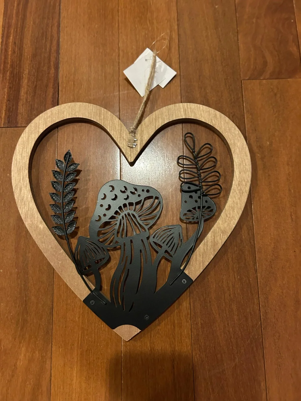 Rustic Heart Wall Decor with Black Mushroom Cutout